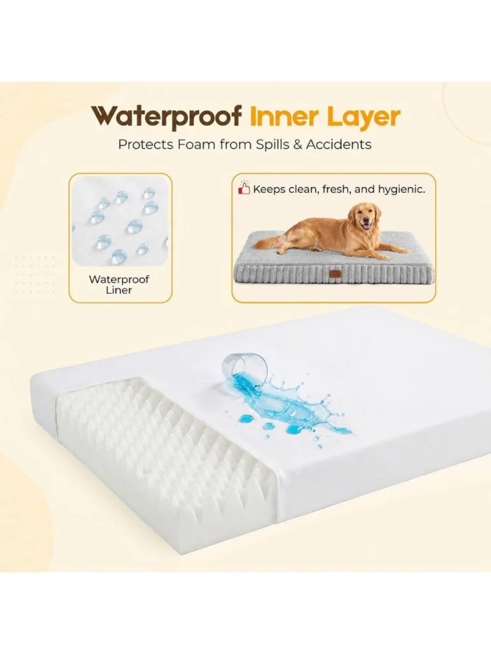 Cozy Waterproof Orthopedic Dog Bed for Large Dogs, Non-Slip, Washable Cover
